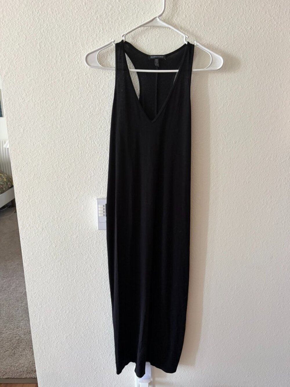 Eileen Fisher Black V-Neck Stretch Maxi Dress – Size XS